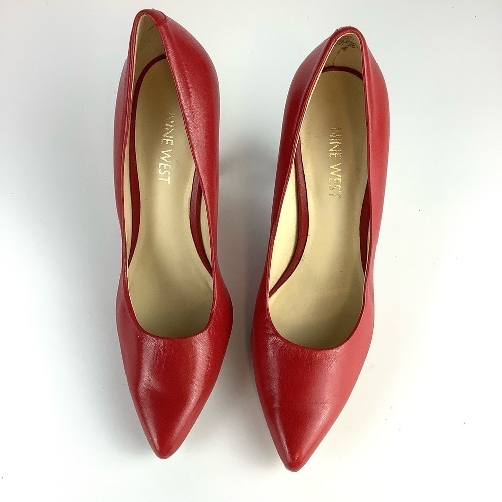 NINE WEST LEATHER RED HIGH HEEL PUMPS SHOES - Picture 4 of 11